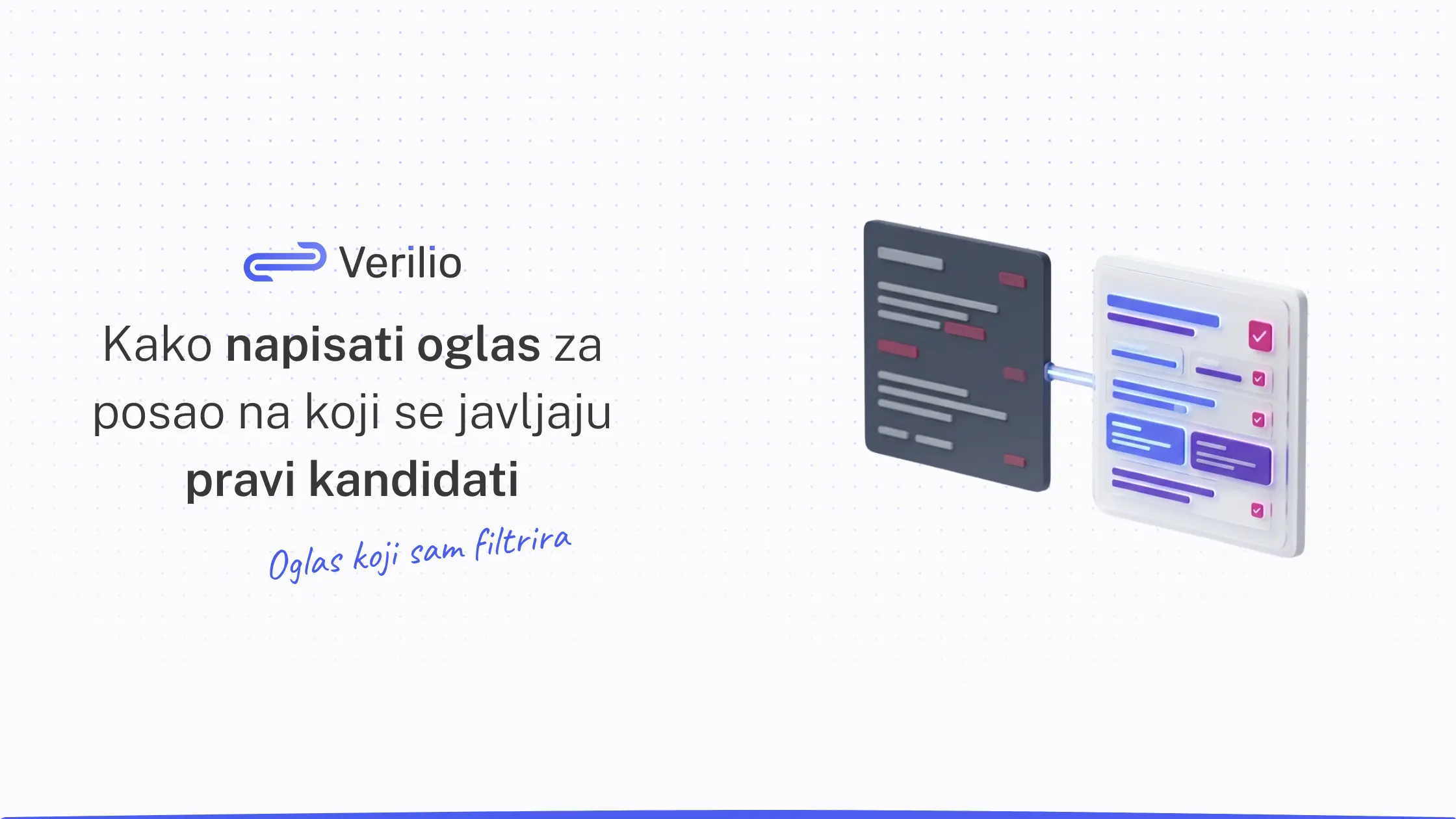 Dva oglasa za posao jedan pored drugog: levi sa crvenim oznakama, desni sa kvačicama gde su zahtevi jasno razdvojeni.